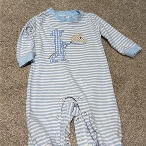 Blue & White Striped Baby One-Piece with Puppy Appliqué by